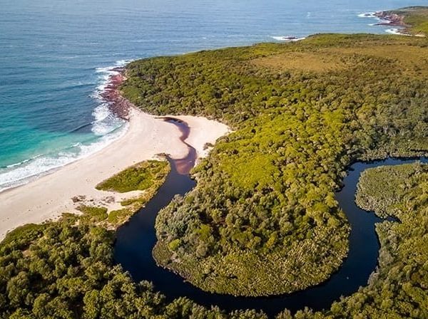 Aerial view, Saltwater campground, Ben Boyd National Park Credit: John Spencer/DPE