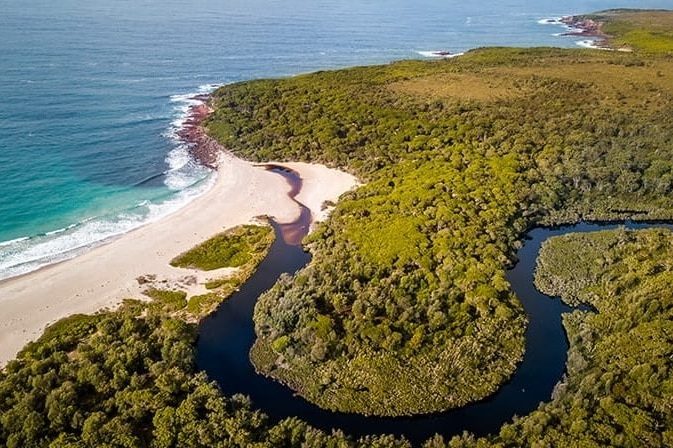 Aerial view, Saltwater campground, Ben Boyd National Park Credit: John Spencer/DPE