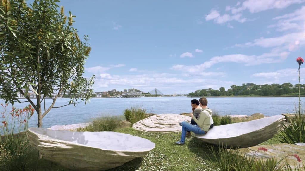 Yuwaalaraay designer Lucy Simpson's oyster installations as part of Yananurala / Image: Doug and Wolf