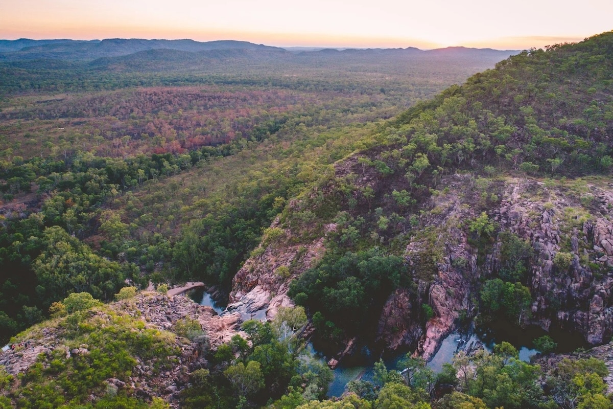 Gunlom Falls from above. (Photo - Salty Wings and Tourism NT. (Supplied: Kakadu Tourism).