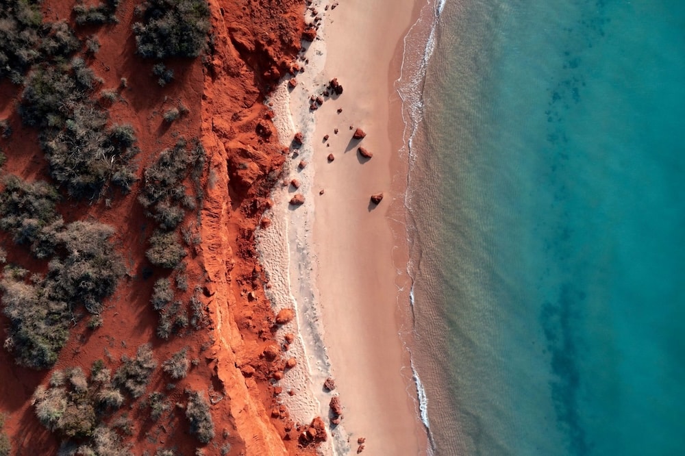 Aerial view of the beach on a tour with Wula Gura Nyinda Eco Cultural Adventures, Shark Bay, WA