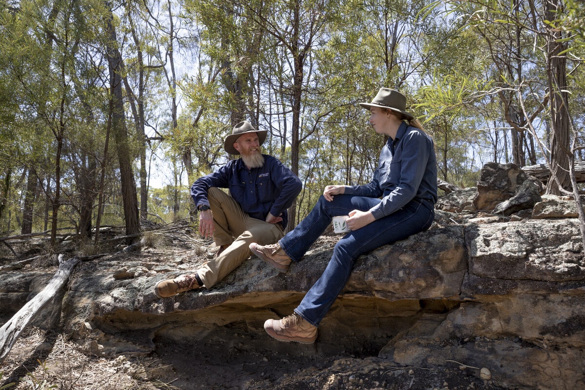 Bush Heritage staff have a cuppa at the newest Bush Heritage property Avocet Reserve, in QLD (Credit Bee Stephens)